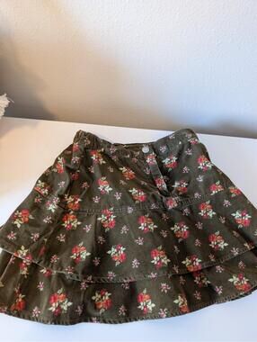Gymboree Vintage Girls Size 6 Olive Green Floral Corduroy Skirt EUC Fairy